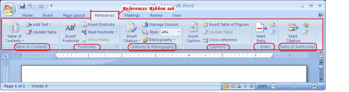 Working With The References Ribbon Tab Of Microsoft Office Word 2007 