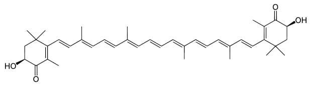 The molecular structure of Astaxanthin - a powerful carotenoid antioxidant with many health benefits