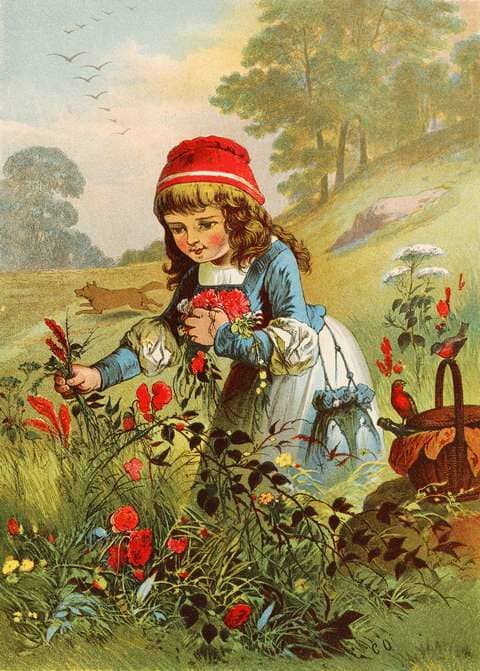 Brothers Grimm highlighted Red riding Hood's irresponsibility, what is obvious in this Offterdinger's painting