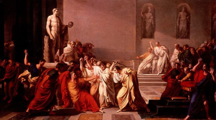 Gaius Julius Caesar dictator of the Roman Republic was Born 100 BC and was assassinated on the 15 March 44 BC by a group of senators led by Marcus Junius Brutus and was stabbed 23 times.