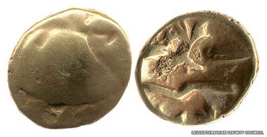 Belgae coins from the Ambiani tribe unearthed in southeastern Britain. Pre-Roman invasion (43 AD) of Britain.