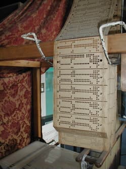 Close-up view of the punch cards used by Jacquard loom on display at the Museum of Science and Industry in Manchester, England. Credit: George H. Williams, 2004.