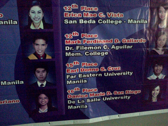 Mark Ferdinand Gallardo's Banner as one of the CPA Board Exam topnotchers for 2014