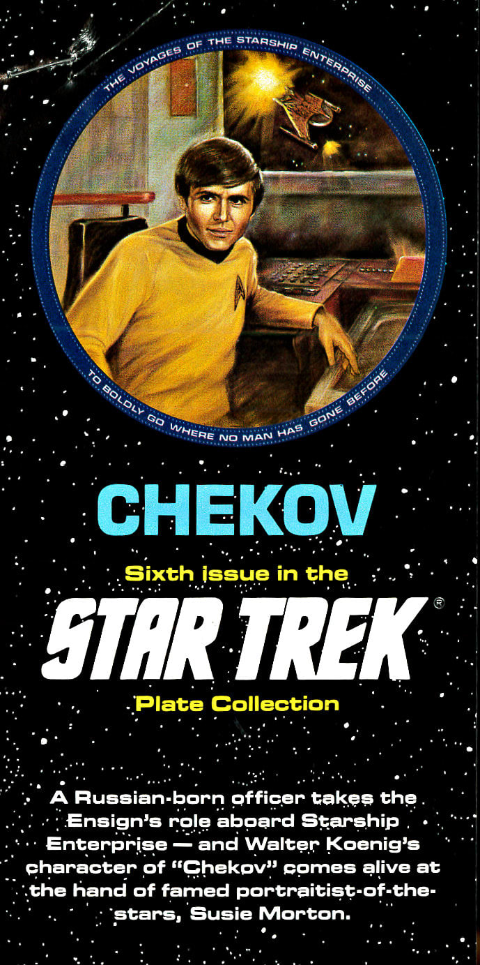 A Russian-born officer takes the Ensign's role aboard Star-ship Enterprise - and Walter Koenig's character of "Checkov" comes alive at the hand of famed portraitist of the stars, Susie Morton.