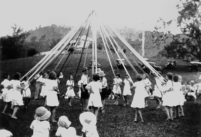 Maypole dancing at Canungra Showgrounds, circa 1934.