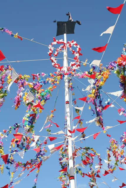 Maypole in Padstow, Cornwall UK. An interesting story of it is presented farther below.