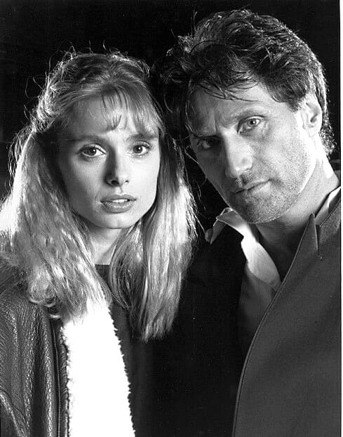 Here's Maryam d'Abo and Joe Cortese in a 1988 publicity photo for the series "Something Is Out There."