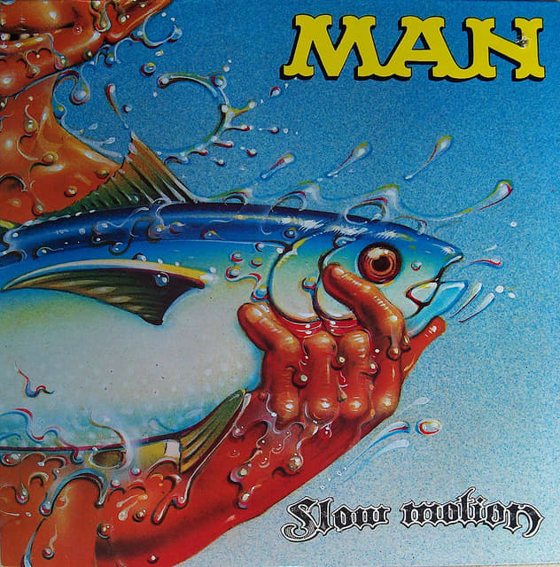 Man "Slow Motion" United Artists Records UA-LA345-G 12" LP Vinyl, US Pressing (1974) Album Cover Art by Rick Griffin