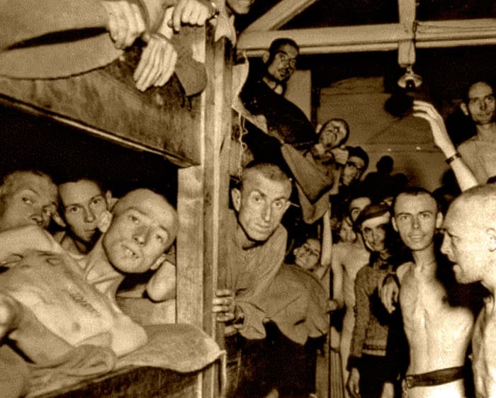 Christain Bernadac books are full of photos of events, here is a photo of the Mauthausen Concentration camp showing the prisoners in the barracks right after liberation, on May 6, 1945.