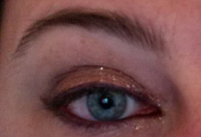Burnished Bling shadow over eyelid with its glitter used as a highlight over eyelid and in the corner of the eye