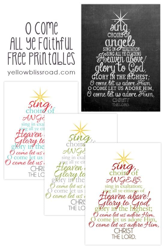 O Come All Ye Faithful Printable Christmas Decoration from yellowblissroad.com. Print it out, frame it, and you've got a wonderful new Christmas decoration for your home.