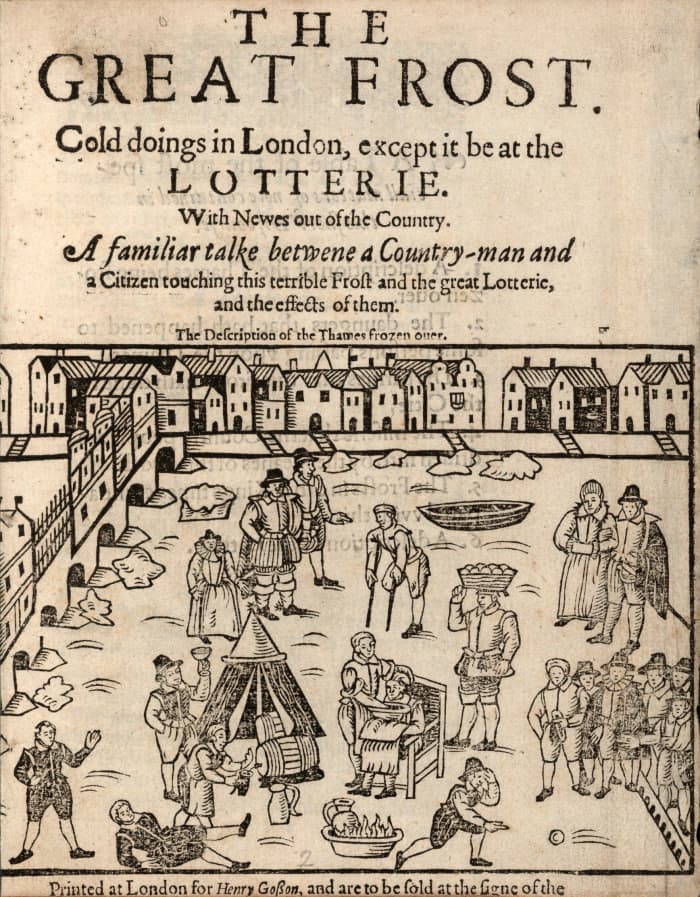 Late Stuart era, 'Great Frost Fair Lotterie' - wintertime social life extended to the river near London Bridge