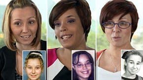 The three women abducted by Ariel Castro along with their missing persons photos. From right: Amanda Berry, Gina Dejesus, Michelle Knight