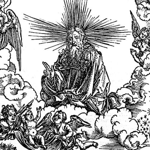 Here we show another portion of "The Woman Clothed with the Sun and the Seven-headed Dragon" by Albrecht Durer.