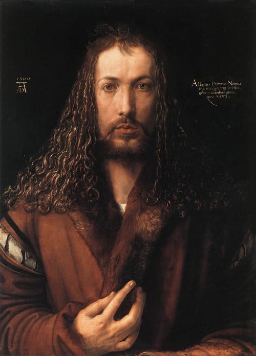 Here we show the self-portrait produced by Albrecht Durer at the age of 28 (two years following publication of "The Apocalypse").