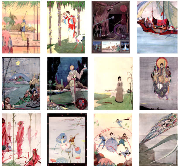 Here we show each of the color designs by Harry Clarke published in "The Year's at the Spring" (1920).