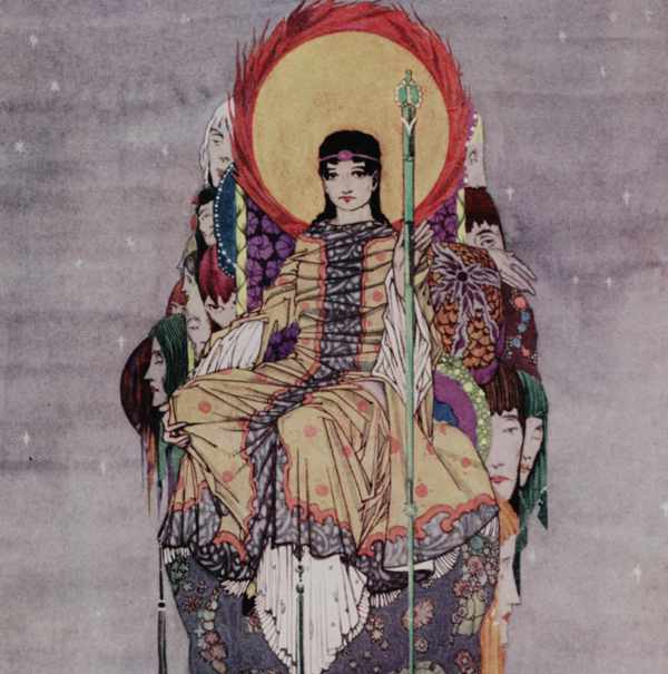 Here we show a portion of 'Honor has come back, as a king, to earth' - it is from Harry Clarke's suite of illustrations published in "The Year's at the Spring" (1920).