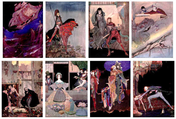 Here we show each of the color designs by Harry Clarke published in "Tales of Mystery and Imagination" (1923).