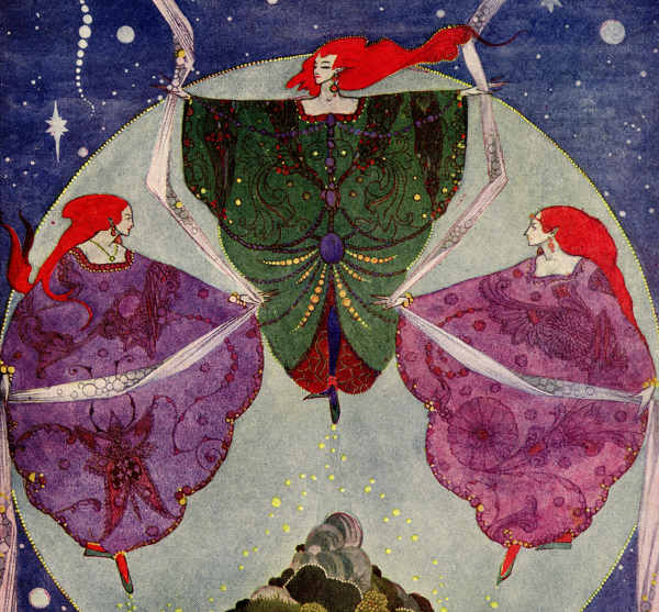 Here we show a portion of 'They danced with shawls that were woven of mist and moonshine' - it is from Harry Clarke's suite published in "Fairy Tales by Hans Christian Anderson" (1916).