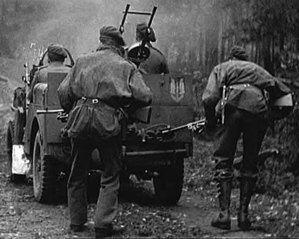 SAS Armoured jeep patrol. Jeeps were dropped to enable the men to hit targets and be away again before the Germans knew what hit them