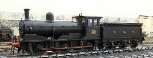 This is the London Road Models' Wilson Worsdell Class P1/LNER J25 in NER livery. Both Class P/P1 locomotives were unfitted, with three-link couplings for wagons or other rail vehicles away from the main line