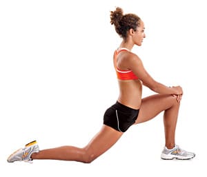 Lunge Stretch: Otherwise known as the hip flexor stretch. Stretches the muscles in front of the pelvis.