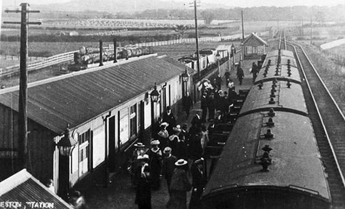 Eston Station was added by the NER on a spur from Flatts Lane Junction south of Normanby village. Passenger services introduced in 1902 were unable to compete with local bus services to Middlesbrough and the LNER closed Eston to passengers in 1929