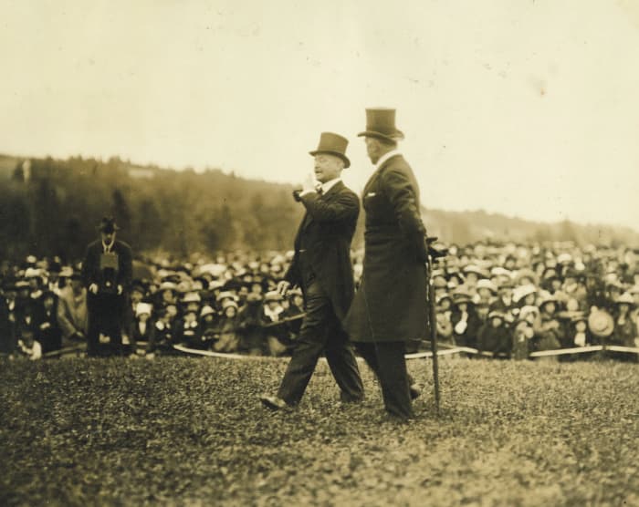 Sir Edgar Bowring and the Duke of Connaught at the official opening of Bowring Park, July 15, 1914.