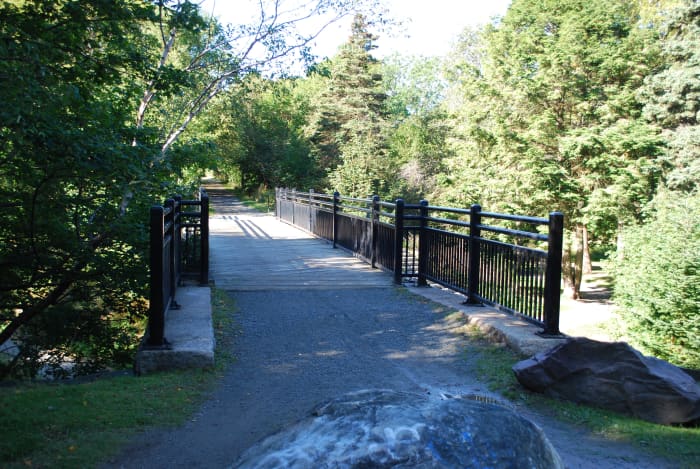 This bridge, that crosses South Brook River at the south end of the duck pond, was once part of the Newfoundland Railway.