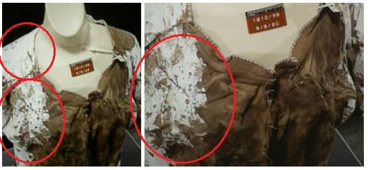 Highlighted "cast off" blood belonging to the boys on Darlie's nightshirt found predominately at the right shoulder area front and back. Darlie is right handed.