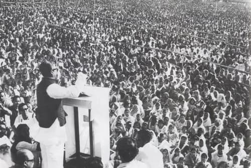 Sheikh Mujib aka Bangbandhu delivering his iconic 7th March,1971 speech - "The struggle this time is for our freedom. The struggle this time is for our independence".