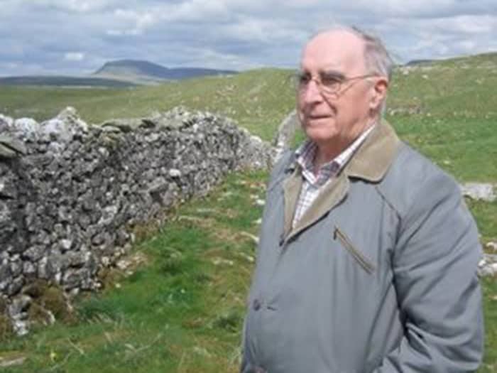 Bill Mitchell, editor of The Dalesman passed away October, 2015 aged 87 - seen here in the heart of the Dales with its dry stone walls, villages tucked away between high hills, sheep and tall peaks such as Great Whernside, Pen y Gent and Ingleborough