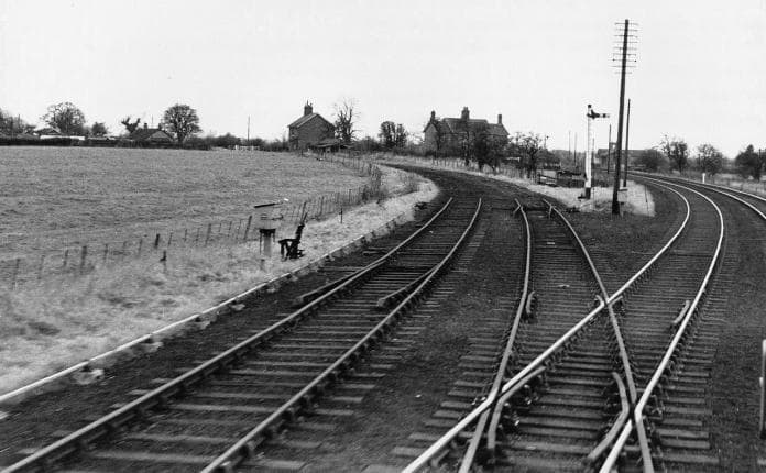 Looking south at Mill Lane Jct., with the Forge Valley line lifted just past the junction. The line to Rillington Jct. is ahead (February, 1965)