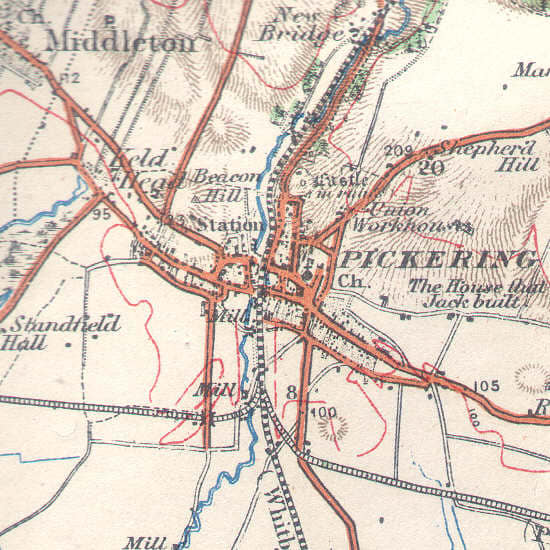 Pickering railways, 1914 map shows the routes south from the station. To the west was Helmsley; south was Rillington Junction for Malton and York; east was the Forge Valley line to Seamer and Scarborough