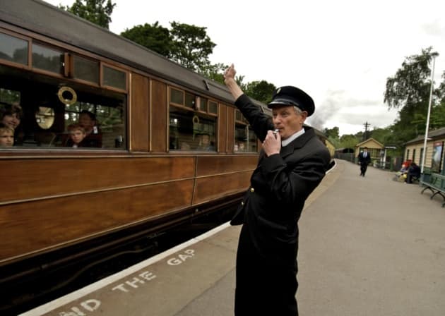 Lee Davies sees off a train for Grosmont - the Gresley carriage here (restored to running order by the LNER Carriage Association) is a reminder of earlier LNER years