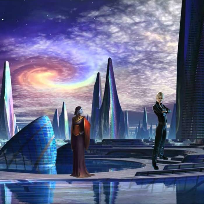 This illustration depicts an experience Ileana the Star Traveler had with one of the leaders of the El Race, descendants of the ancient Builder Race, named Anaya, in the future on Earth.