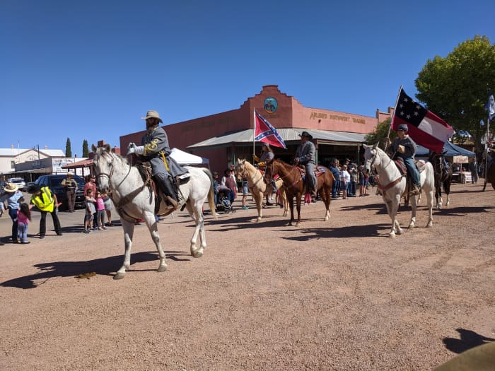 Local Chapter of Sons of Confederacy in Parade. Many residents were veterans of the Union or Confederate Army (2 of Wyatt Earps brothers at OK Corral were Union veterans). There were tensions in old Tombstone between the two groups.