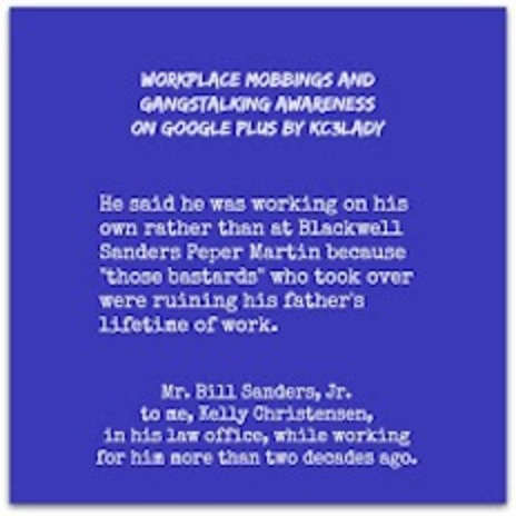 I am concerned that was Bill Sanders, Jr. at The Cashew, sitting in a booth by the window, looking straight ahead, when psycho MO atty took me to lunch in 2005, and I'm scared half to death that was his daughter at SMH w/red eyes looking dissociated