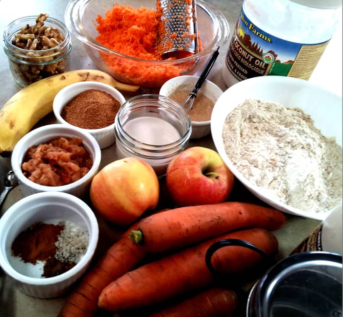 Fresh organic carrots and other ingredients will amp up the flavour and nutrients of your recipe! Have all ingredients prepped and ready to go to make the baking experience a pleasant one.