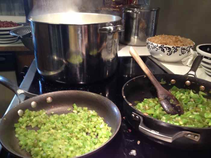 Celery on the left, green pepper on the right