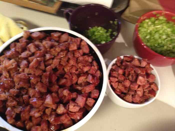 Browned sausage and tasso