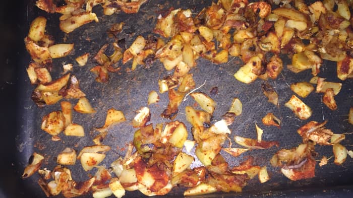 The finished product after baking- prior to adding the sugar. Now, please note I haven't specified how much red chilli powder or sugar to add to this because it really does need to be to your very own taste.