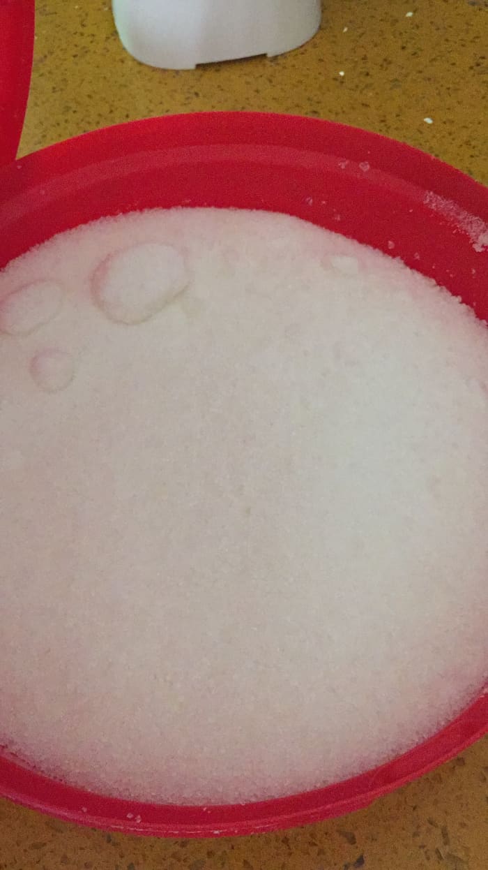 The sugar I used. It's granulated and I keep it in a huge storage container because I literally bulk buy 15 kg a time to save cash, and of course because I'm always in the kitchen cooking up a storm!