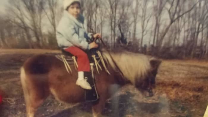 Jill, my very first pony and I.Evidently, I was scared of her . I only remember that she was great but my parents said I was nervous on her.