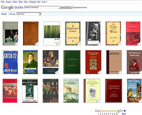 A Screen Grab from the current Google Books Service. The Internet giant is attempting to create the World's largest online library