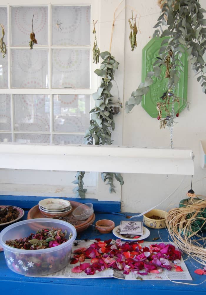 flowers, herbs and leaves can be dried in bunches and hung upside down to add in to homemade potpourri.