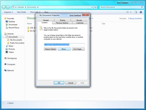 Click on the Location tab and then click on the Move button