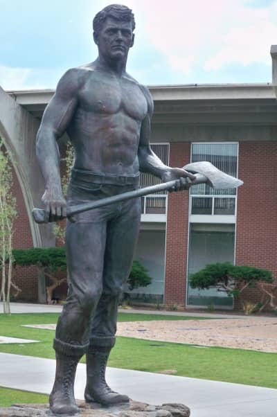 The bronze that caused a bit of a stir when it was first erected, due to this clean-cut lumberjack's bare chest
