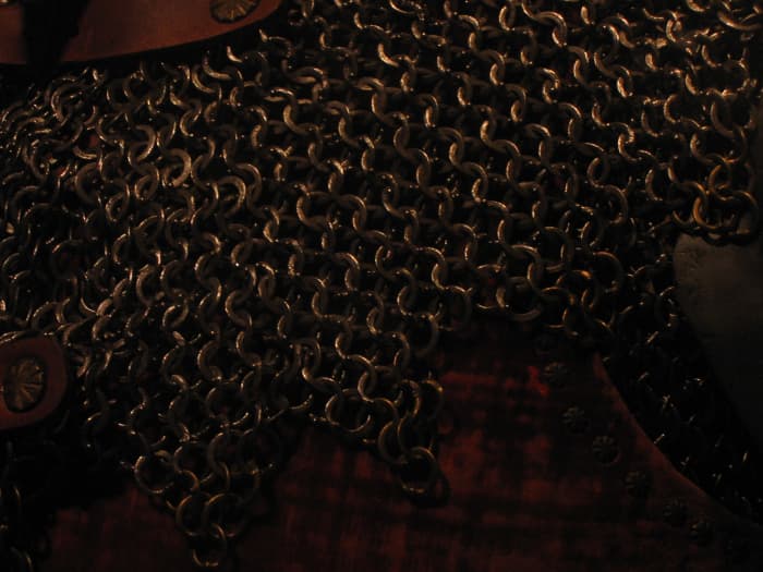 Chain mail is part of a knight's armor. My husband is making a chain mail shirt from coat hangers. This picture shows a ventail from the Metropolitan Museum in New York City. My husband took this photo when he visited there.