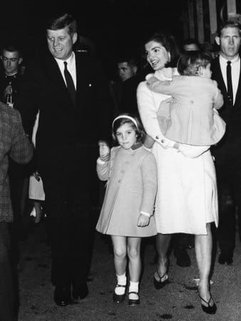 John F Kennedy and his family - Jackie and son John and daughter Carolyn